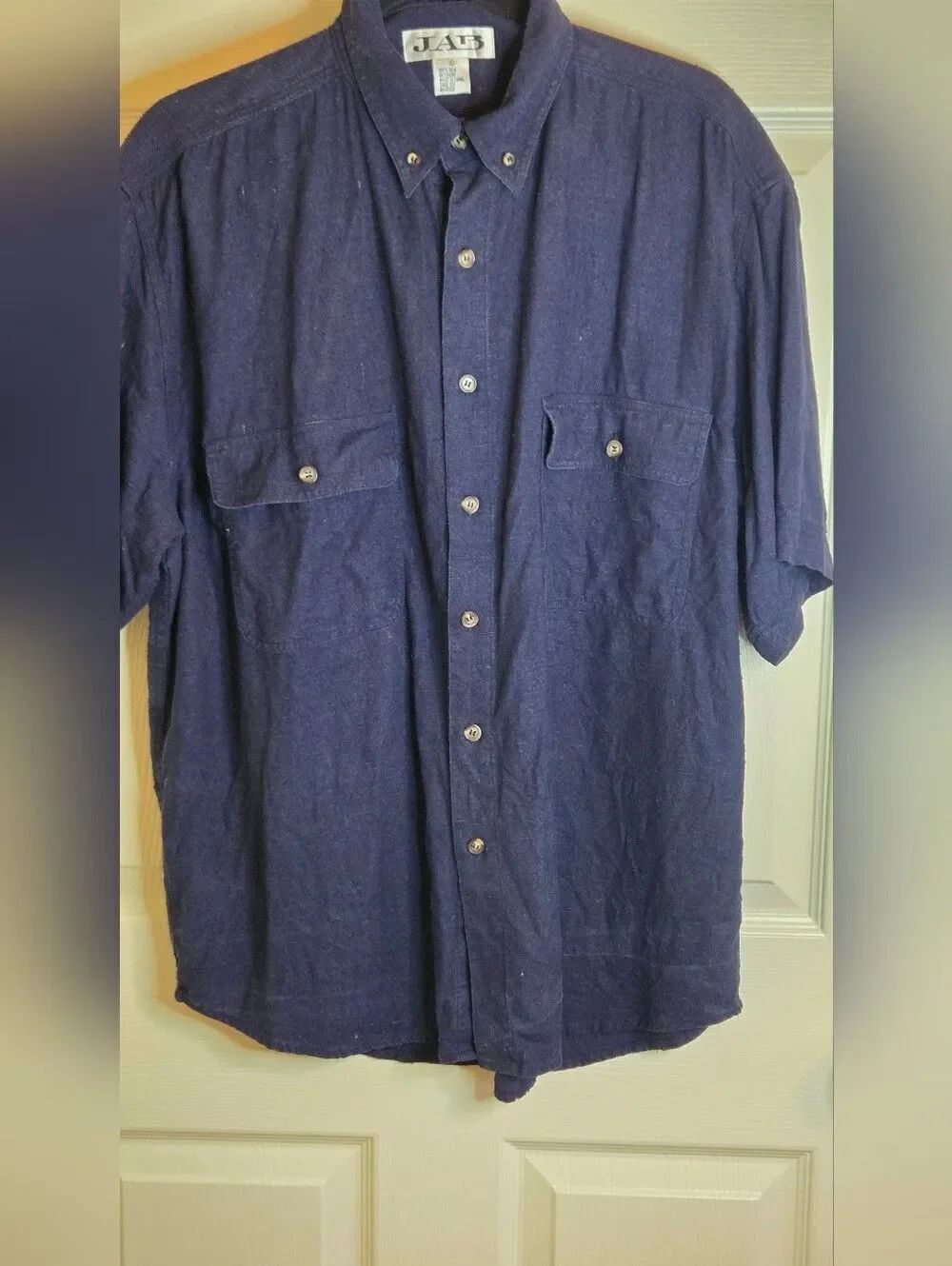 Vtg JAB Joseph A. Bank L Deep Navy 100%Silk Shrtsl Pockets Button Down Men Shirt